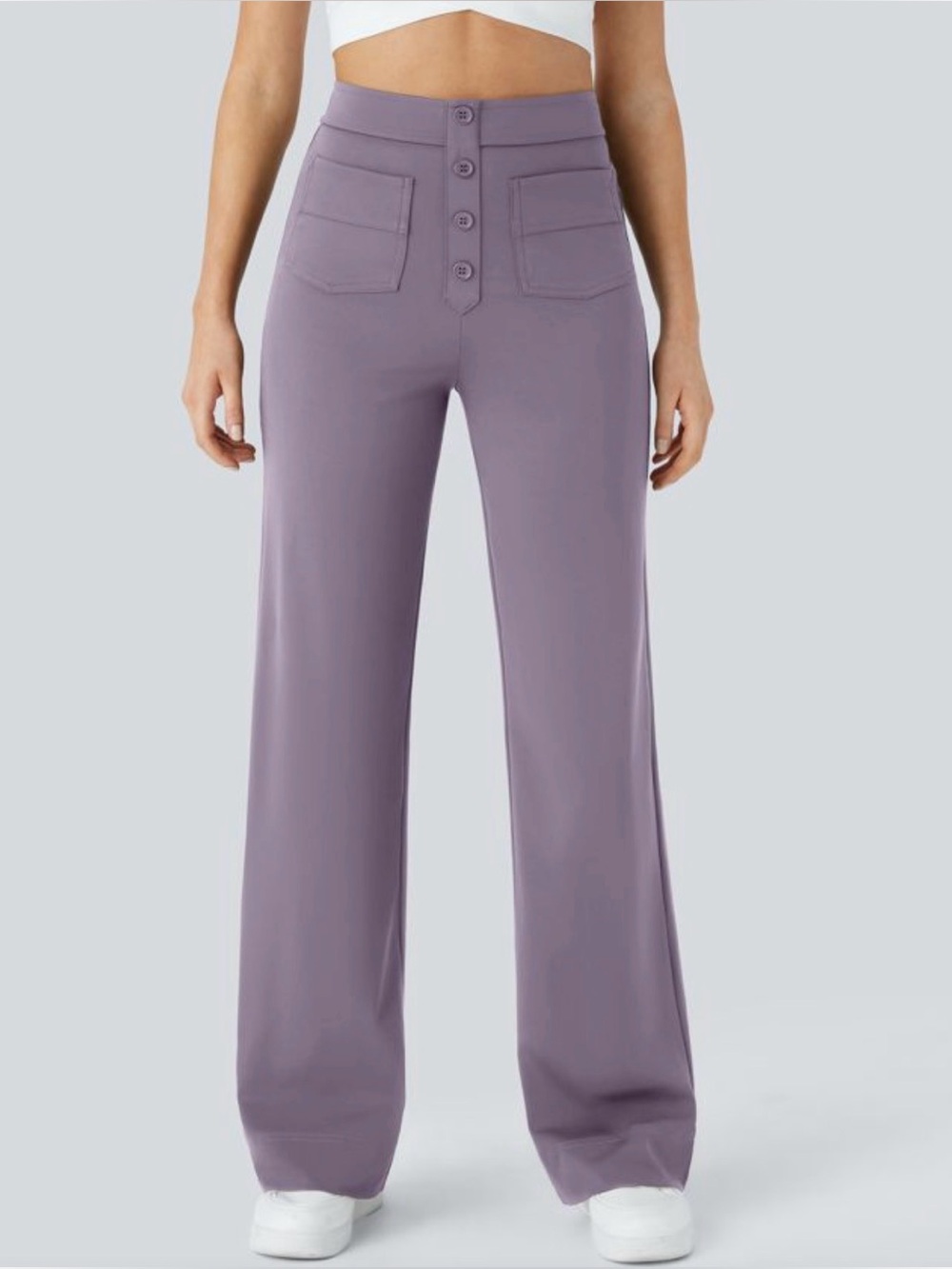 Halara DayStretch High Waisted Straight Leg Casual Pants; purple ash size Large